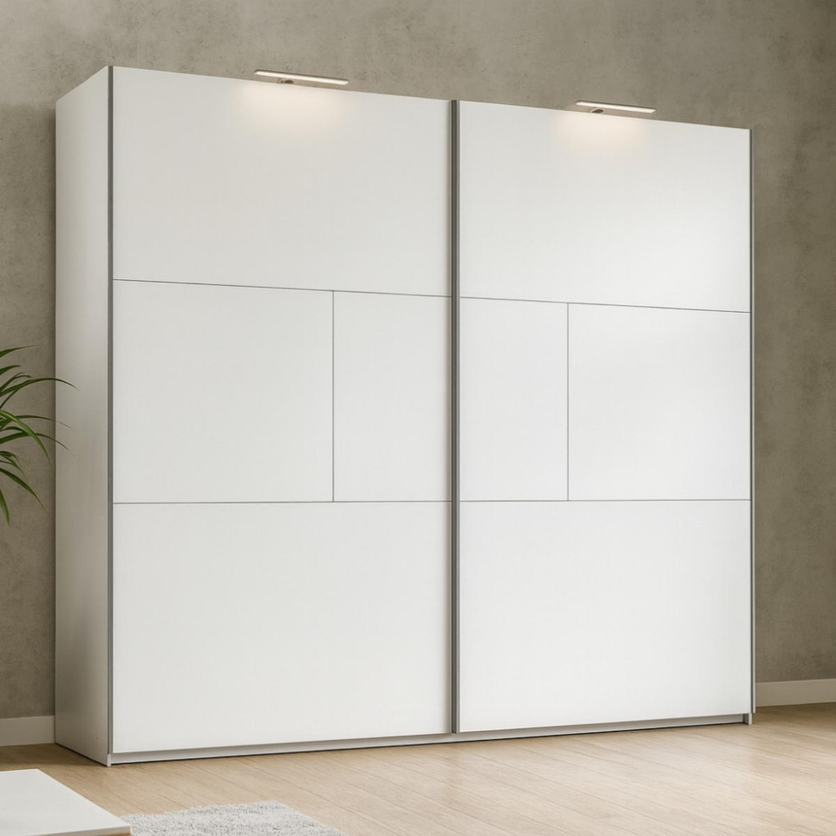 SCHWEBETÜRENSCHRANK Nicea mit 2 Türen und LED-Beleuchtung, 250 cm, Weiß - Weiß, Holzwerkstoff (250/215/65cm) - Beautysofa