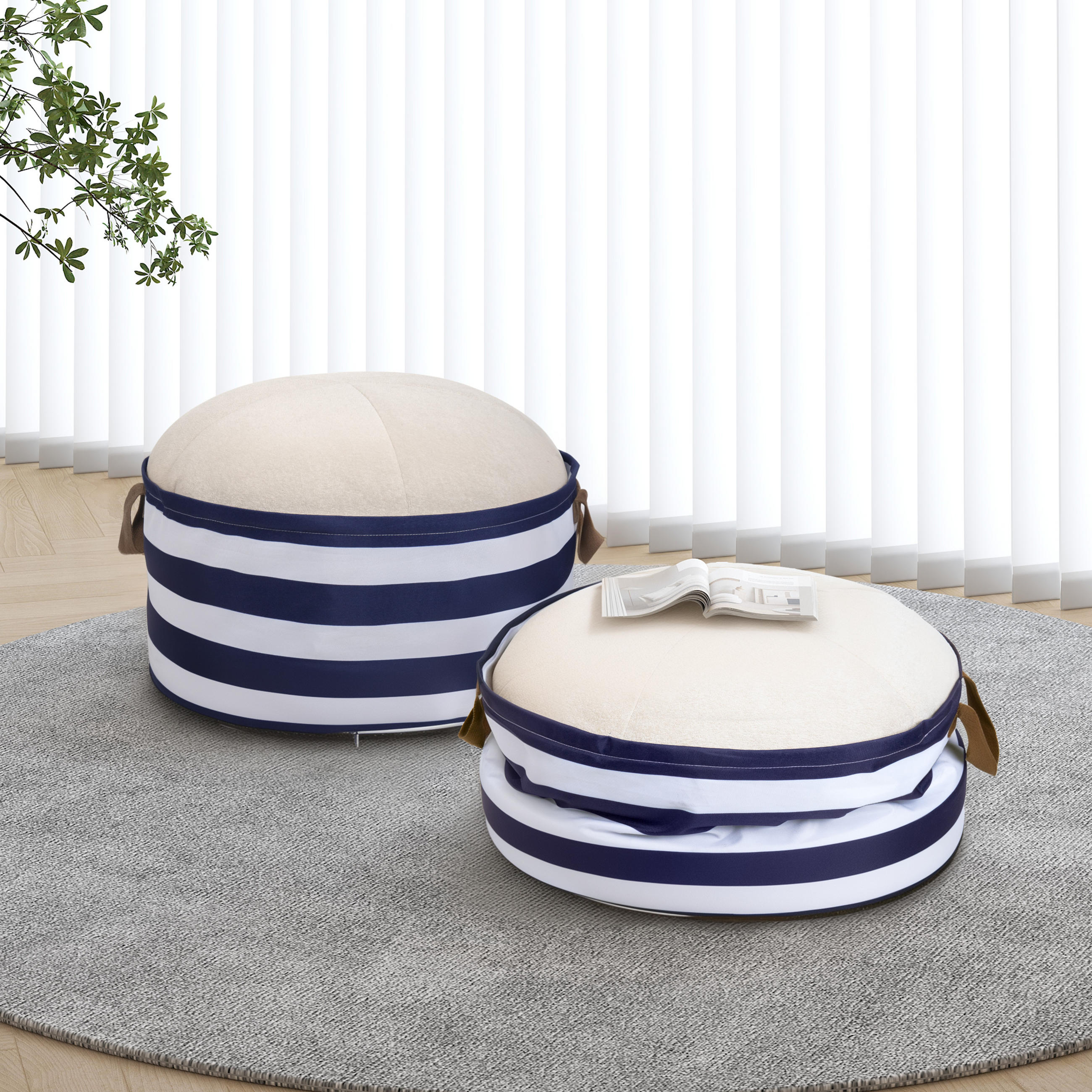POUF mit Stauraum Cord - Blau/Weiß, Textil (54/26/54cm) - Vercart