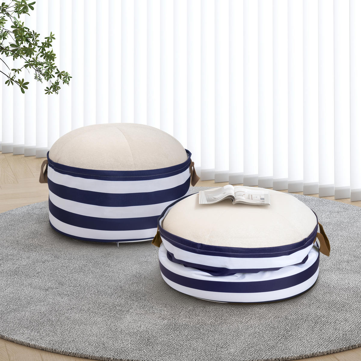 POUF mit Stauraum Cord - Blau/Weiß, Textil (54/26/54cm) - Vercart