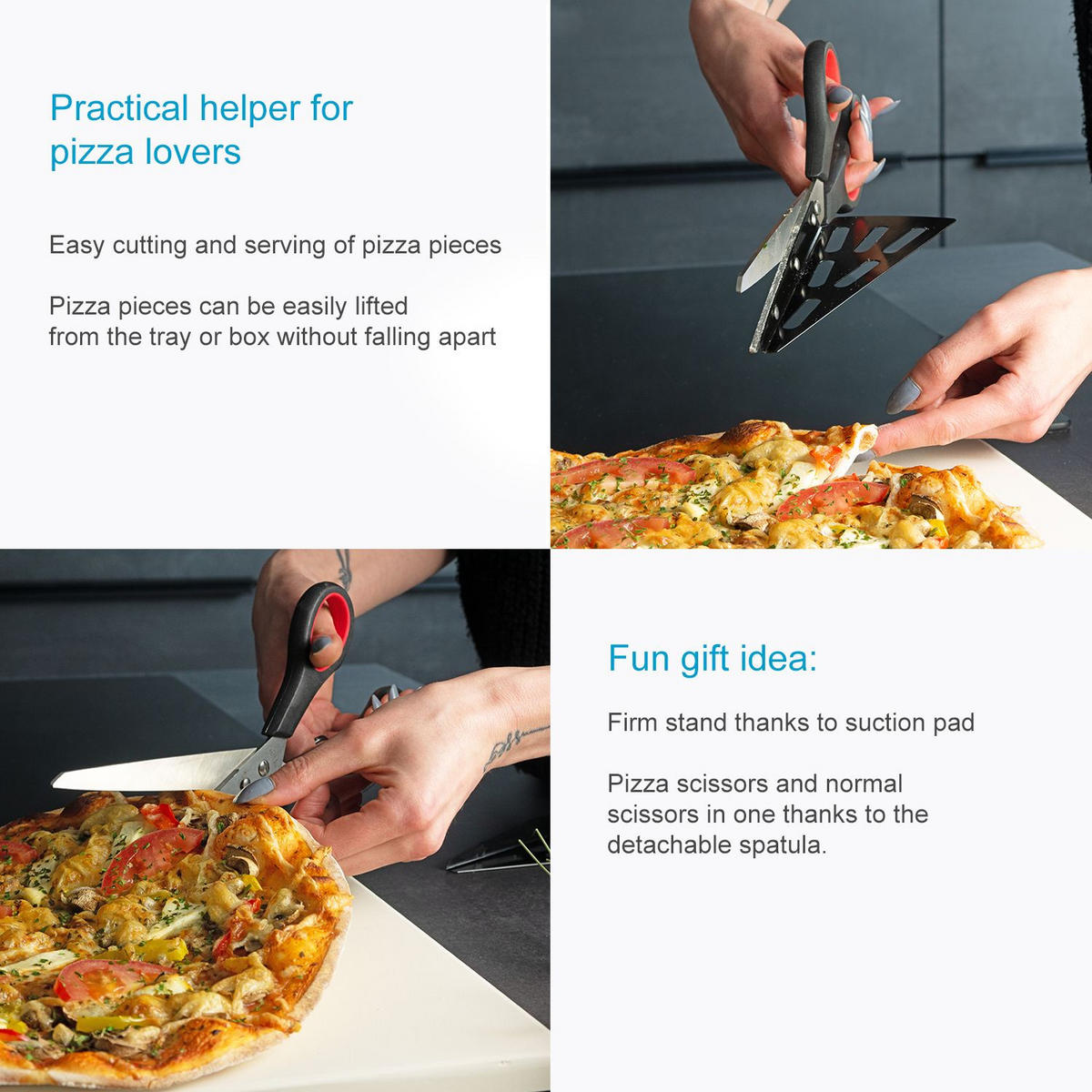 PIZZASCHERE mit Edelstahlklinge und Heber - Schwarz, Metall (8/8/27.5cm) - Intirilife