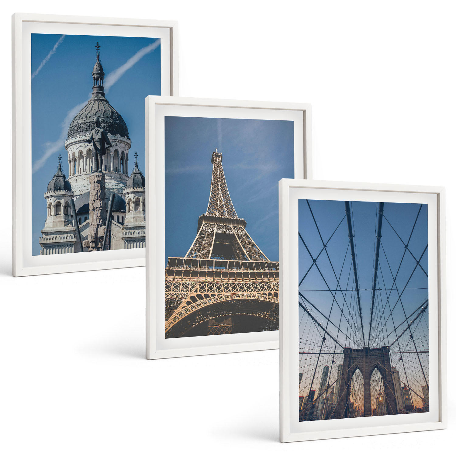 BILDER SET 3er Set - 40x60 cm Weißer Rahmen - Ansichten von Gebäuden aus Städten auf der ganzen Welt - Weiß, Kunststoff (40/60cm) - TULUP