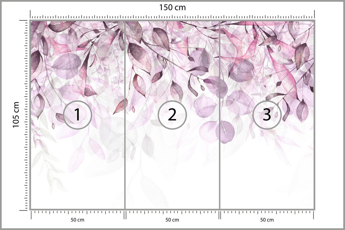 FOTOTAPETE für Schlafzimmer Aquarell Zarte Rosa Blätter Botanisch 150x105 - Violett/Weiß, Papier (150/105cm) - Muralo