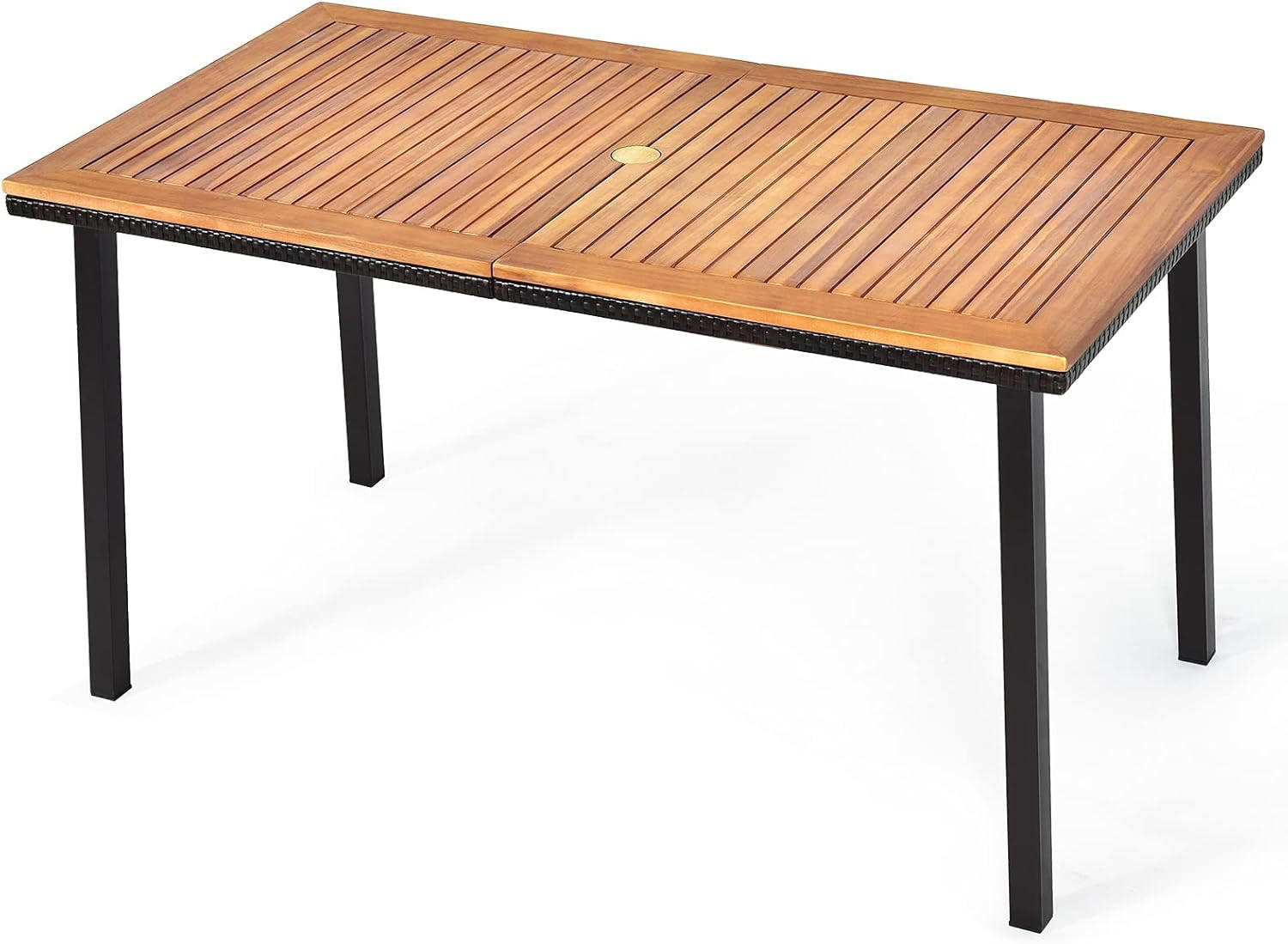GARTENTISCH Esstisch mit Schirmloch Braun - Braun, Metall (140/75/76cm) - COSTWAY