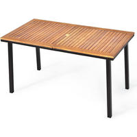 GARTENTISCH Esstisch mit Schirmloch Braun - Braun, Metall (140/75/76cm) - COSTWAY
