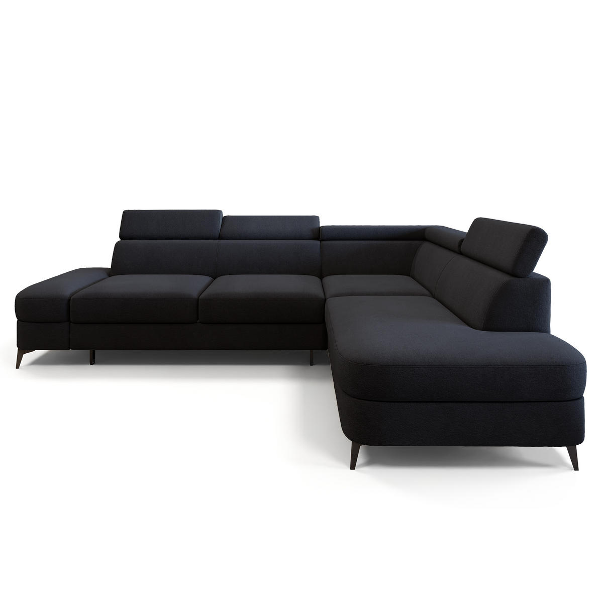 ECKSOFA AVISE MV R-S Schwarz Velours-Stoff mit Schlaffunktion - Schwarz, Holzwerkstoff/Textil (268/195cm) - MASSENO
