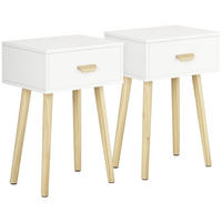 NACHTSCHRANK 2er-Set DE-12959 1 Schublade, skandinavisch Weiß/Naturholz - Weiß, Holzwerkstoff (30.5/60/40.5cm) - ComfortXL