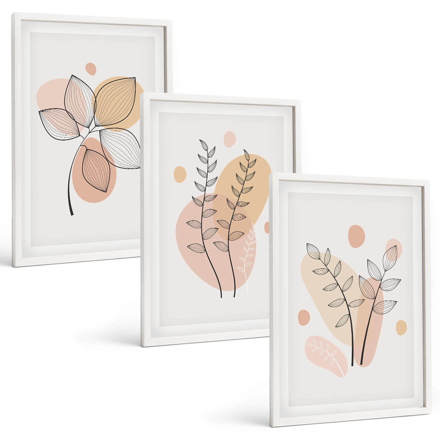 BILDER SET 3er Set - 40x60 cm Weißer Rahmen - Pastellfarbene Pflanzenzeichnungen - Weiß, Kunststoff (40/60cm) - TULUP