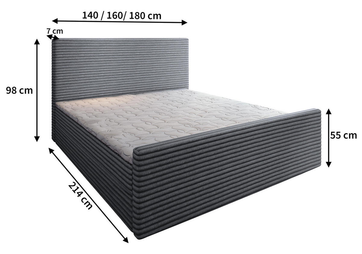 BOXBETT BRENTO 180x200 cm mit Matratze und Topper - Graphitfarben - Graphitfarben, Holz (180/200cm) - MASSENO