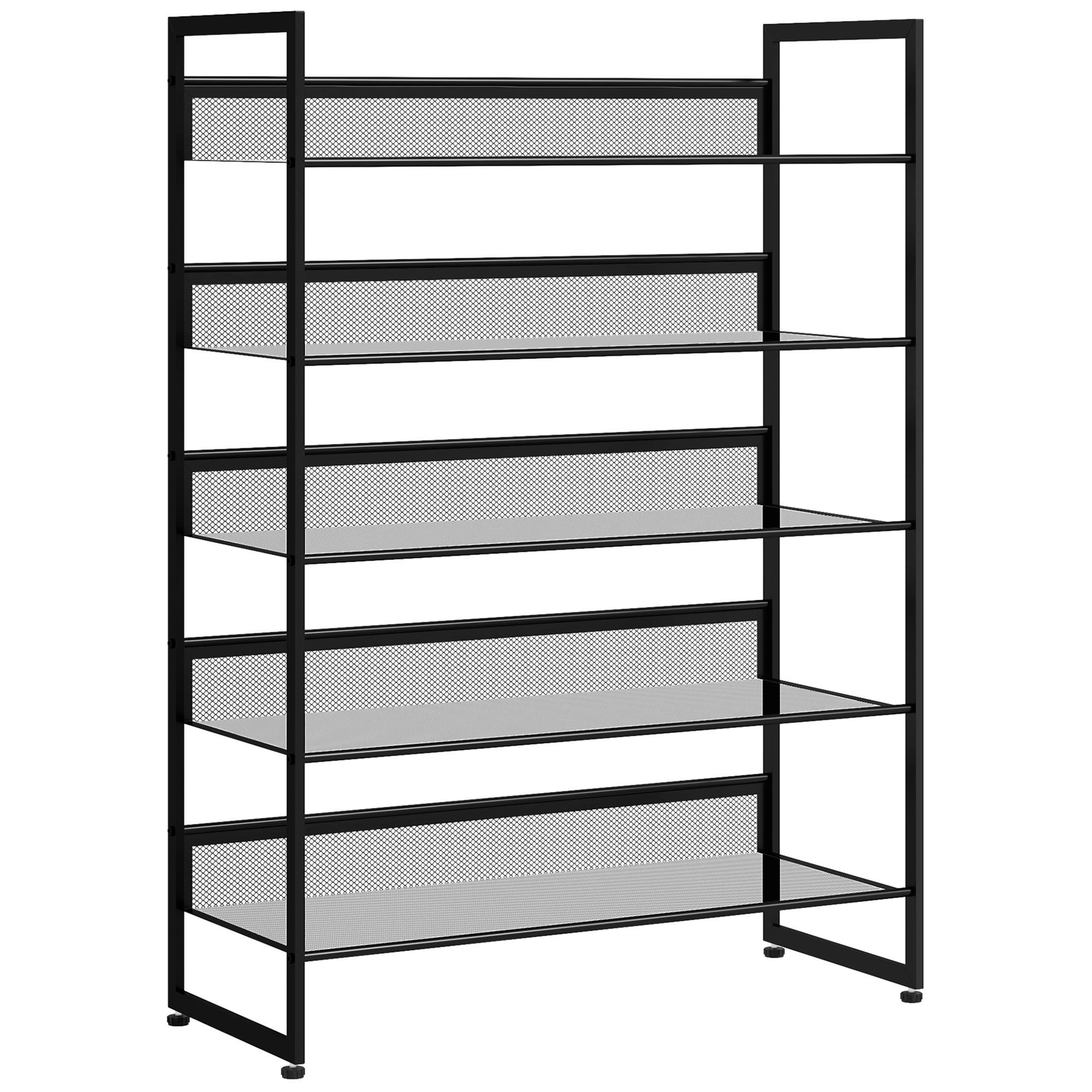 SCHUHREGAL, für max. 15 Paar Schuhe, Stahl, 72 x 30 x 102 cm, Schwarz - Schwarz, Metall (30/102/72cm) - HOMCOM