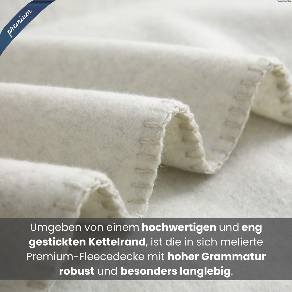 FLEECEDECKE eco-line weiß meliert 140/190 cm Ketteleinfassung Anti-Pilling - Weiß, Textil (140/190cm) - wometo