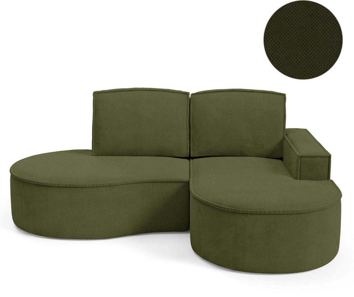 ECKSOFA Flow Grün, mit Kissen in Curio Stoff, rechte seite - Grün, Holzwerkstoff/Textil (210/157cm) - Bettso