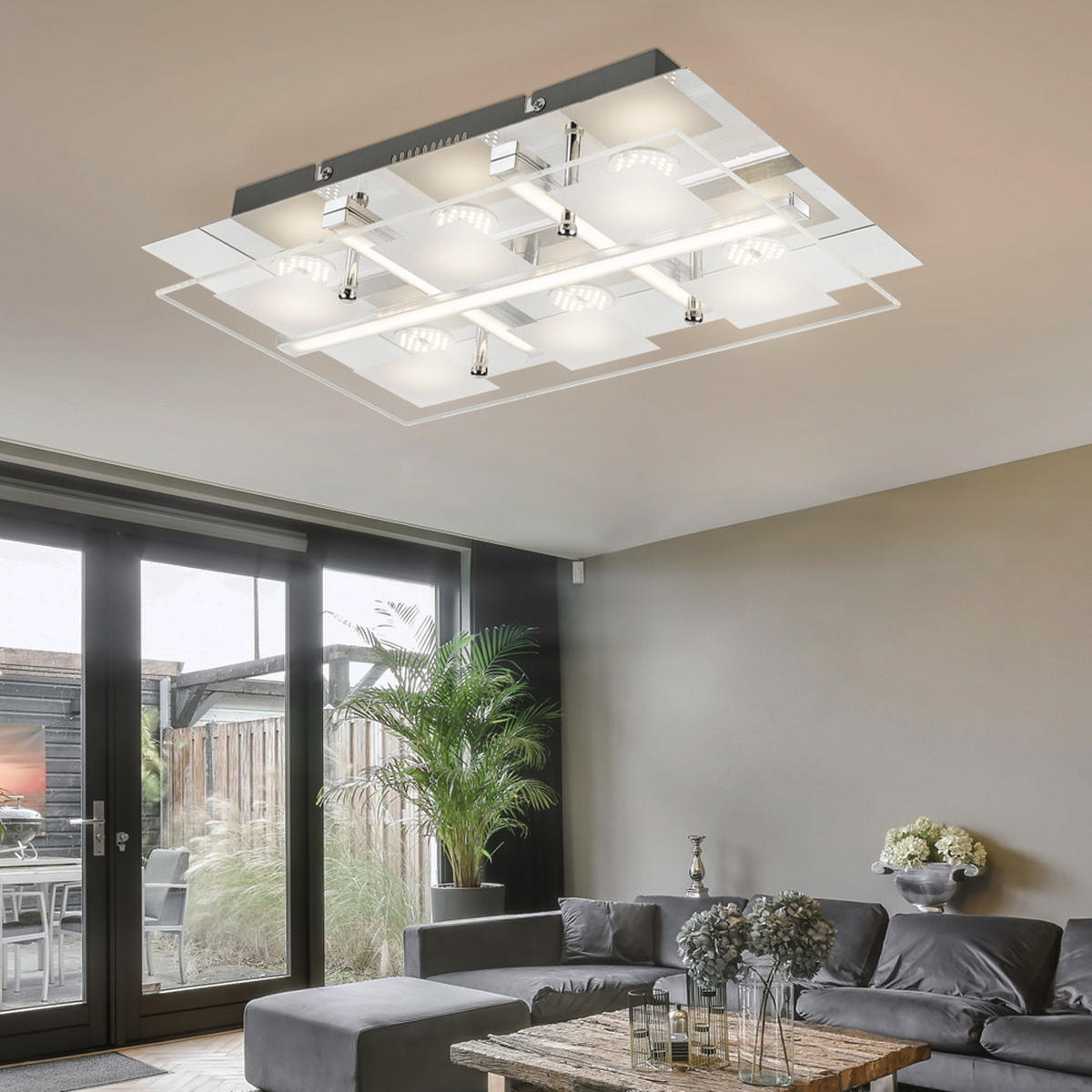 LED DECKENLEUCHTE Metall Weiß - Weiß, Glas (38/24/7cm) - Globo Lighting