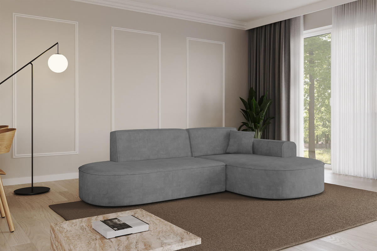 ECKSOFA Ottomane Rechts MARI-L1 - 243x171x79 cm Grau Velours - Schwarz/Grau, Holzwerkstoff/Kunststoff (171/243cm) - ALTDECOR