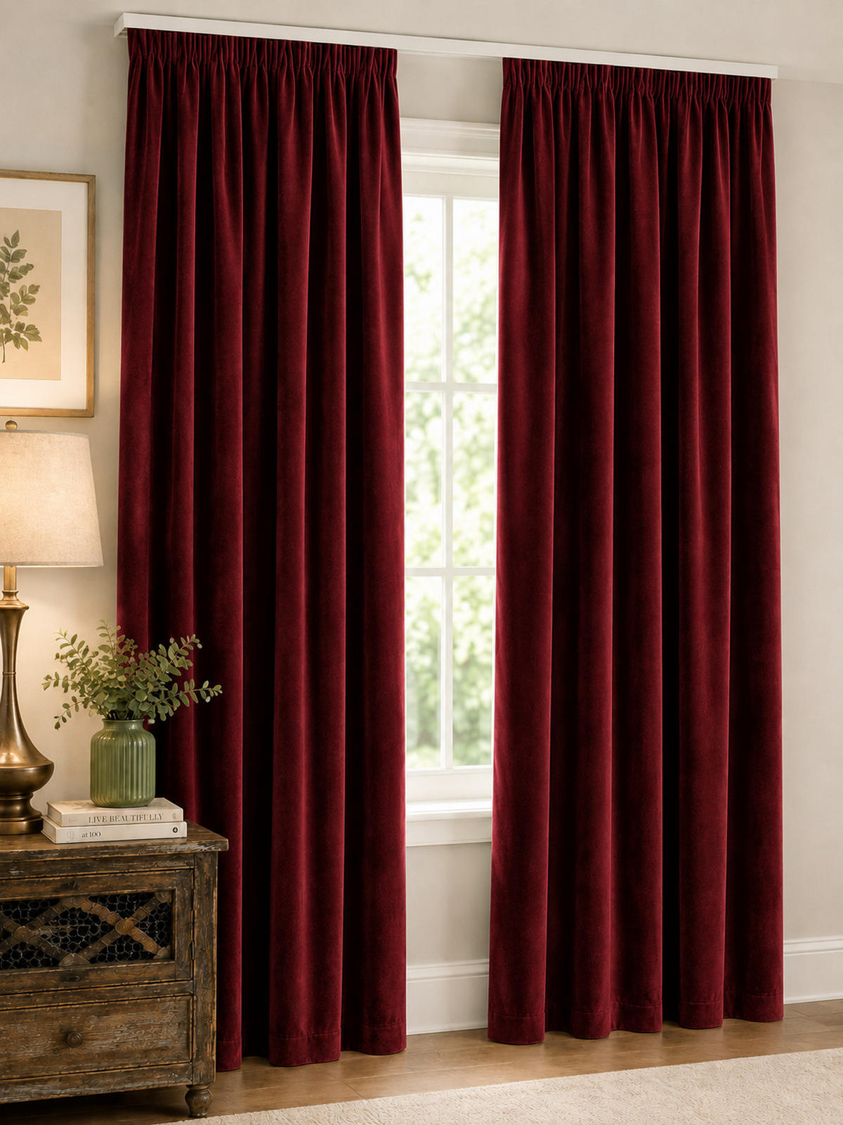 VORHANG Kräuselband Samt 140/245 cm Bordeaux - Bordeaux, Textil (140/245/245cm) - TiborTex