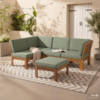 LOUNGEHOCKER - Webstoff / Akazie massiv - Olivgrün, Holz/Textil (60/38/60cm) - home24