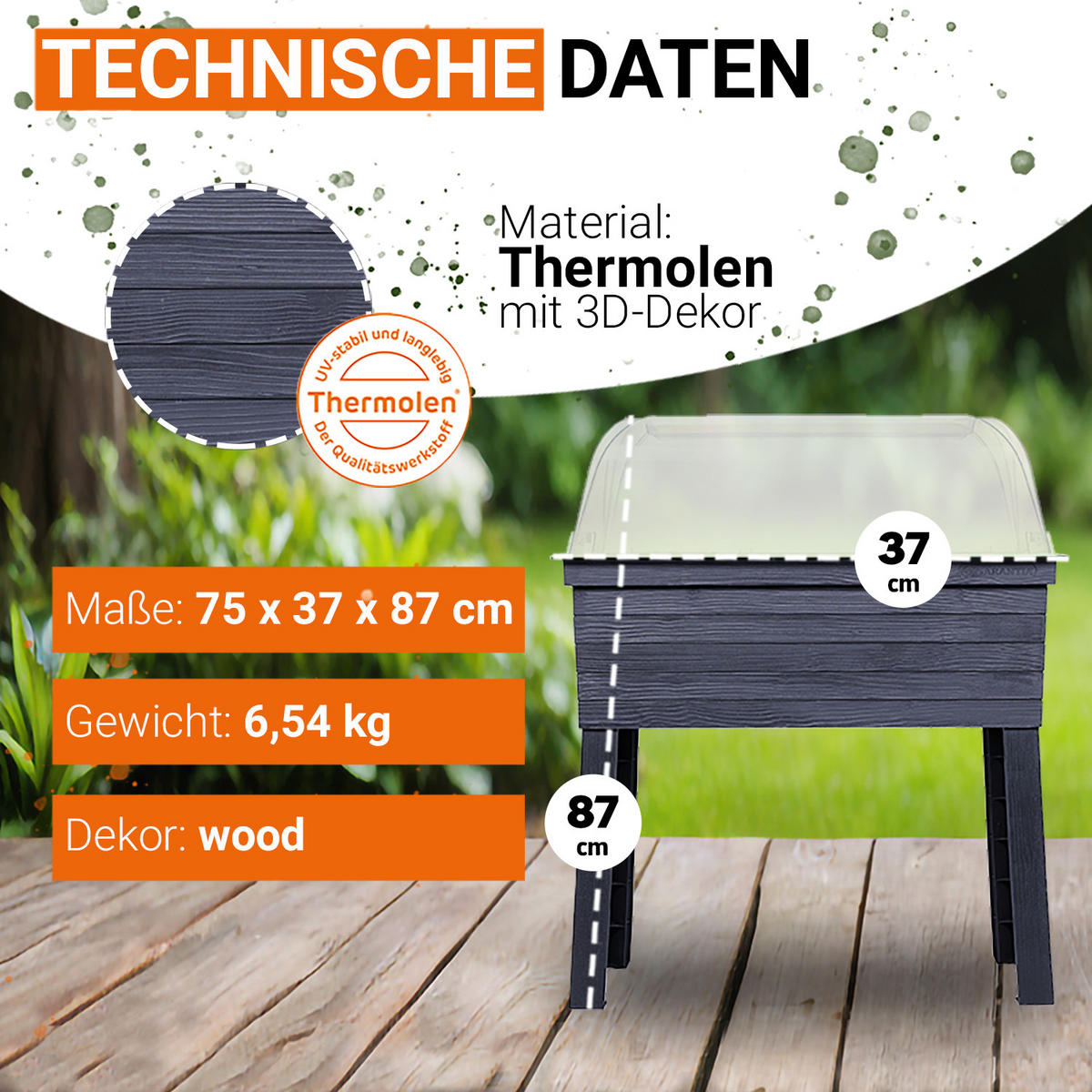 BALKON-HOCHBEET Set inkl. Anzuchthaube - Braun, Kunststoff (37/87/75cm) - GARANTIA
