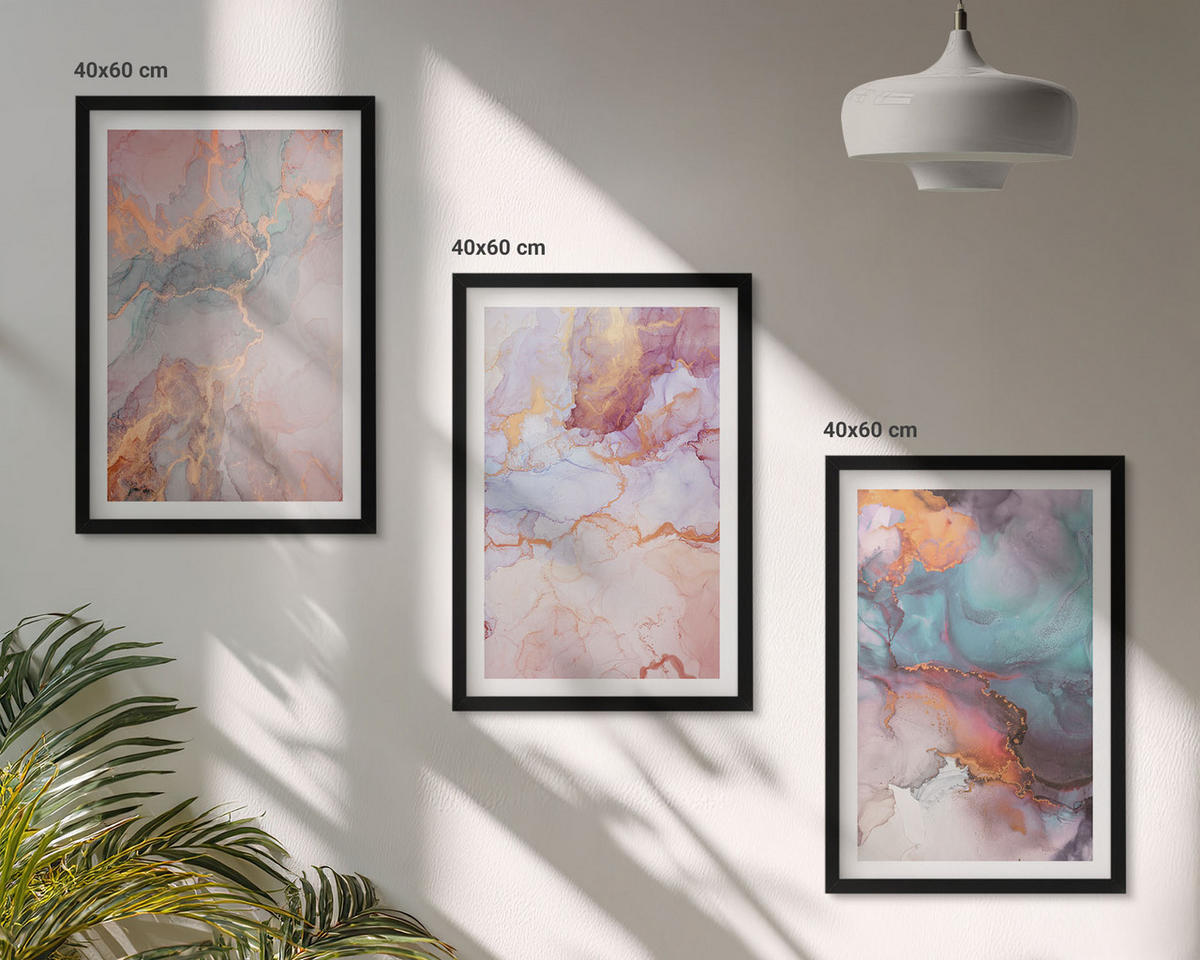 WANDBILDER 3er-Set - 40x60 cm Schwarzer Rahmen - Abstrakte Pastellmuster - Schwarz, Kunststoff (40/60cm) - ArtPrintCave