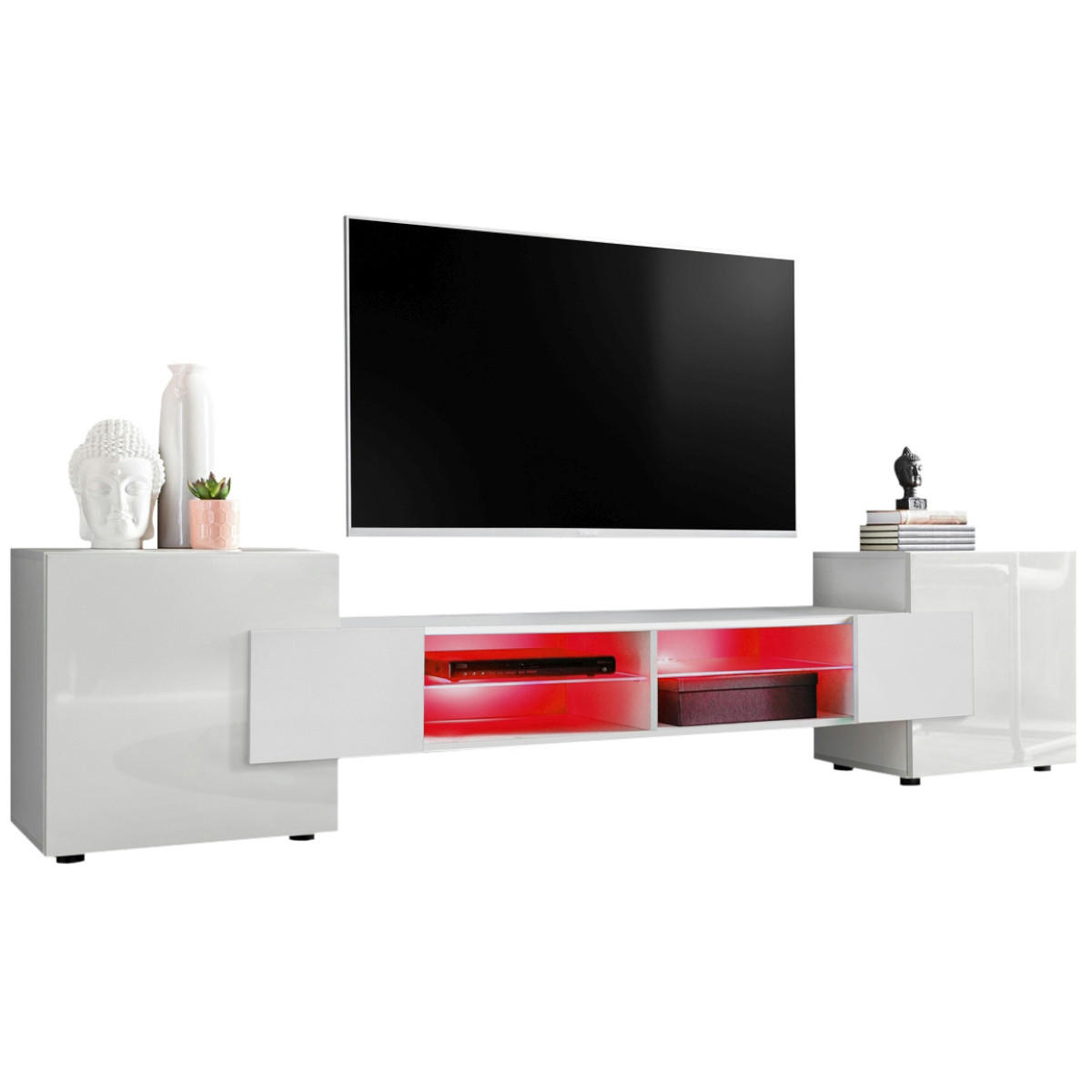 LOWBOARD MERANO Weiß, LED Beleuchtung Mehrfarbige - Weiß, Glas/Holzwerkstoff (230/52.5/35cm) - Komodee