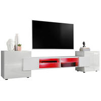 LOWBOARD MERANO Weiß, LED Beleuchtung Mehrfarbige - Weiß, Glas/Holzwerkstoff (230/52.5/35cm) - Komodee