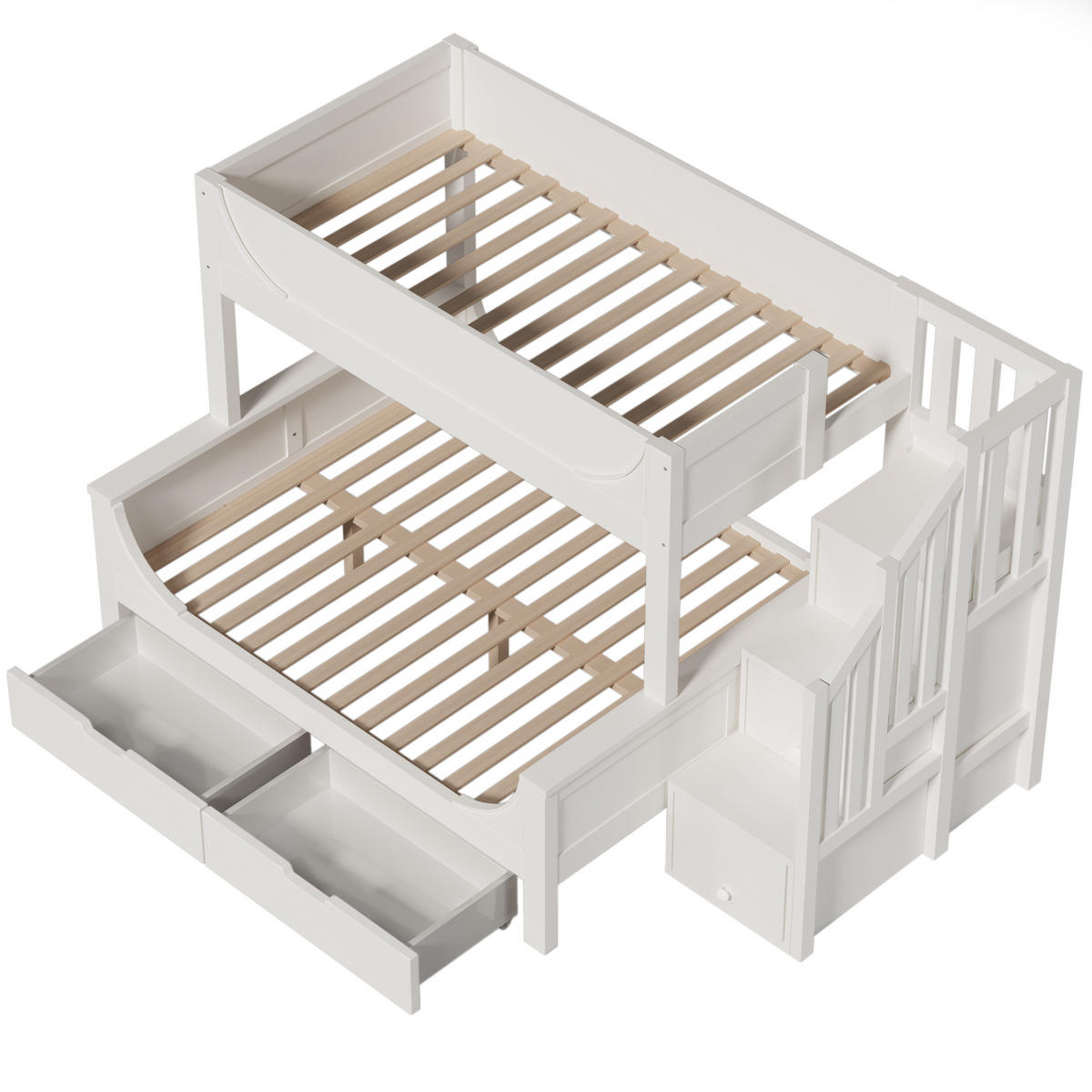 ETAGENBETT aus Holz & Metall 90/140x200 cm in Weiß mit Leiterschrank & Schubladen - Weiß, Holz (90/200cm) - Modfu