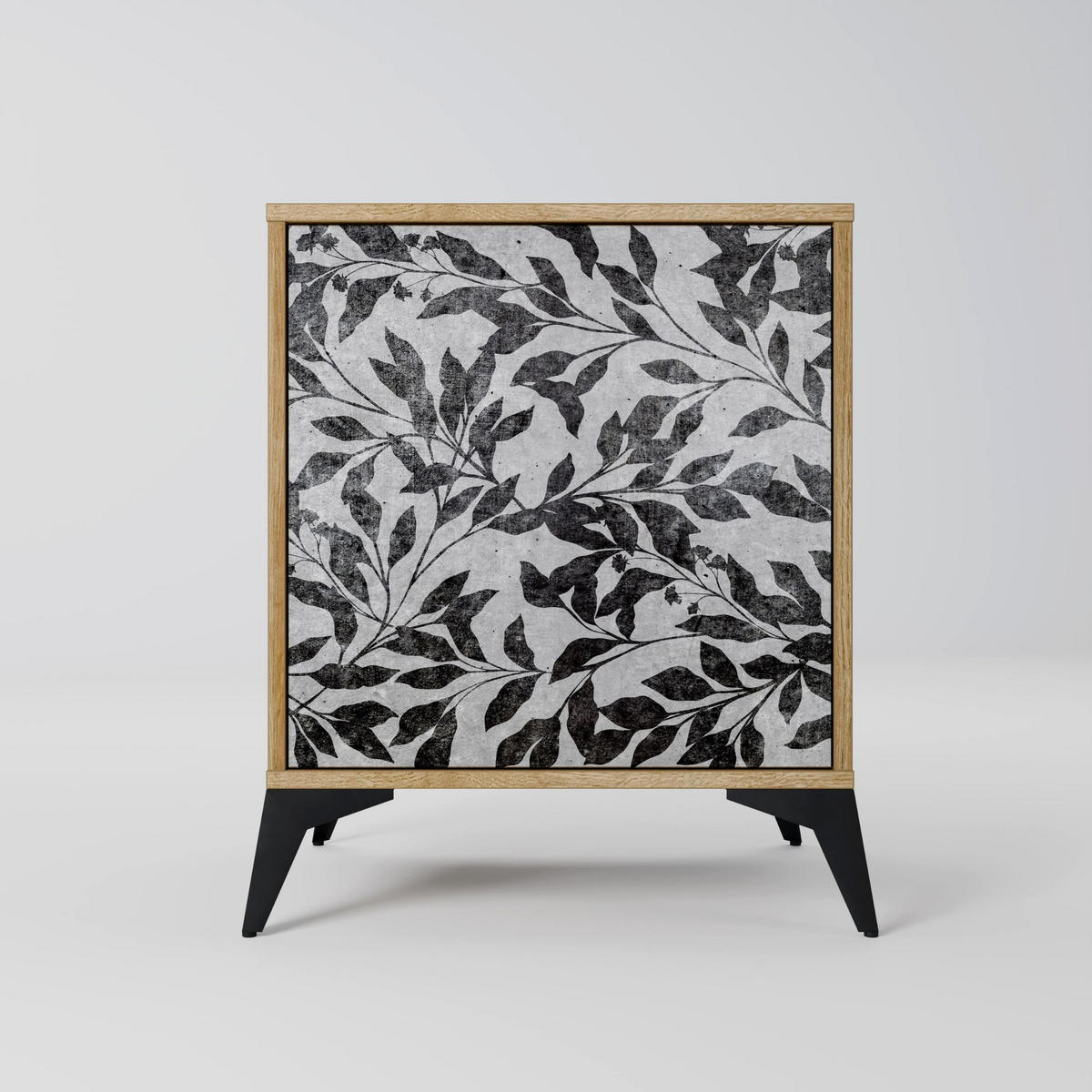SIDEBOARD CHARCOAL SPROUT, Eichefarben, 57,5x42x67,5 cm, Schwarze Metall-Rahmenfüße - Eichefarben/Multicolor, Holzwerkstoff/Metall (57.5/67.5/42cm) - SpaceRebels