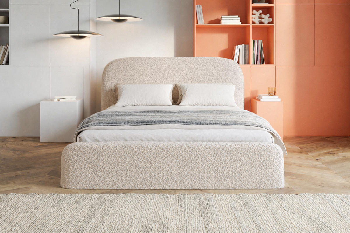 DOPPELBETT 180x200 Wendra Slim mit Lattenrost, Bettkasten, Boucle, Beige - Beige, Holz/Textil (180/200cm) - Emporius