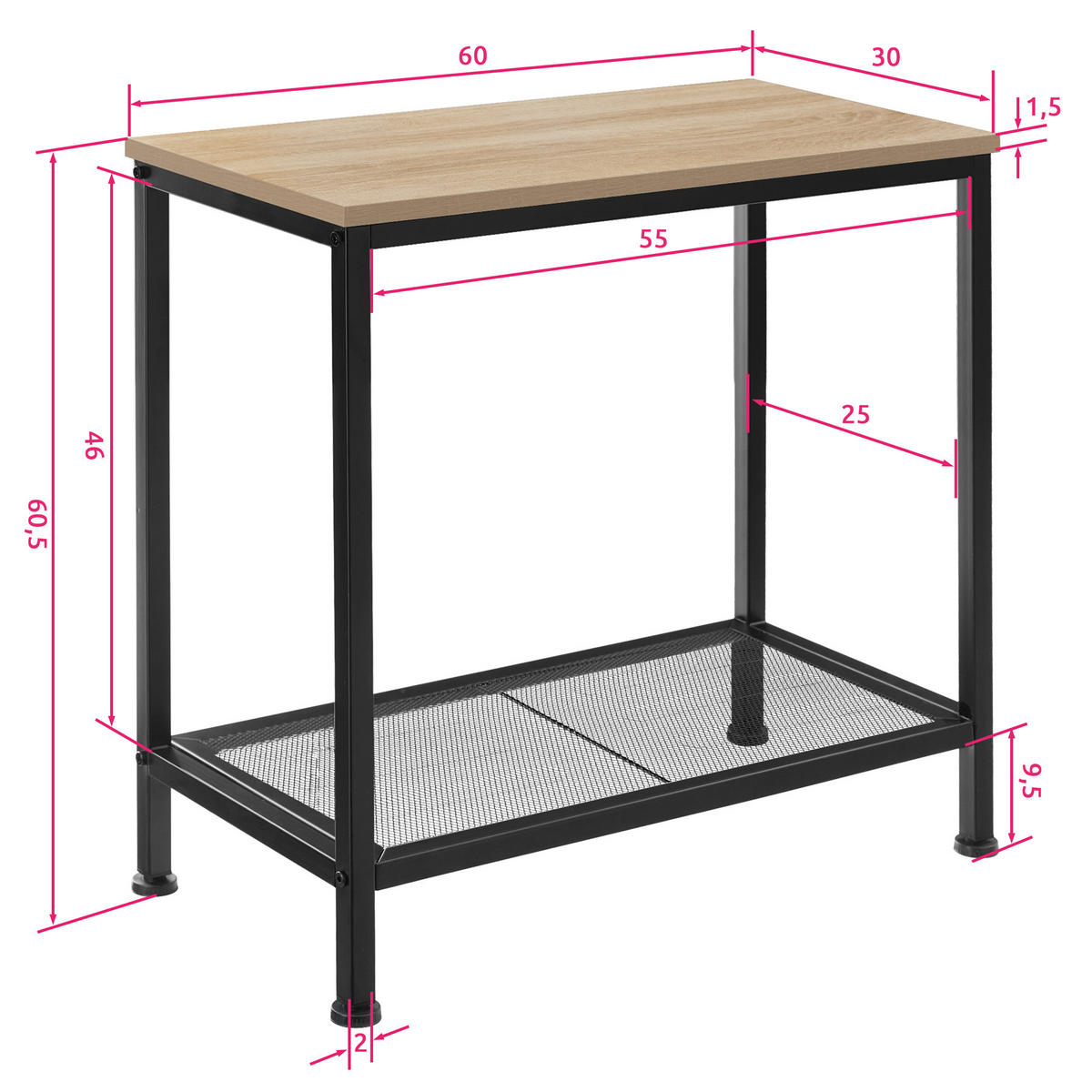 BEISTELLTISCH Filton,60 x 30,5 x 60,5 cm,Industrial Holz hell, Eiche Sonoma - Naturfarben, Holz (60/30.5/60.5cm) - tectake