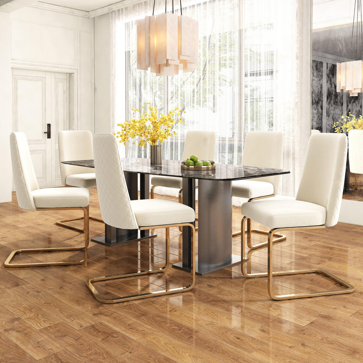ESSZIMMERSTUHL 4er-Set Samt Beige mit Metallbeinen - Beige, Metall (45/88/52.1cm) - Meubliv