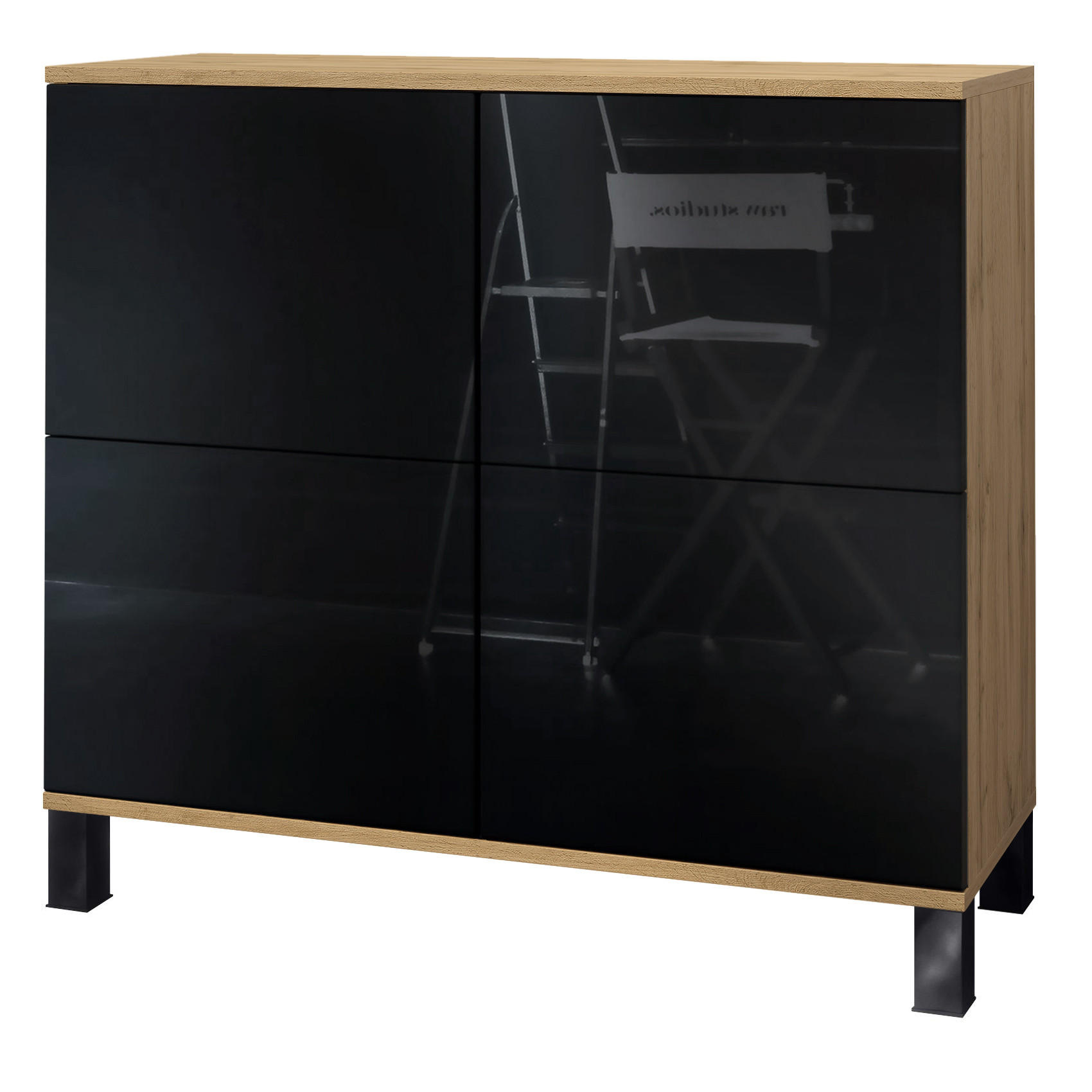 KOMMODE Rova Schwarz Hochglanz - Schwarz Hochglanz, Holzwerkstoff (92.5/84.5/35cm) - Vladon