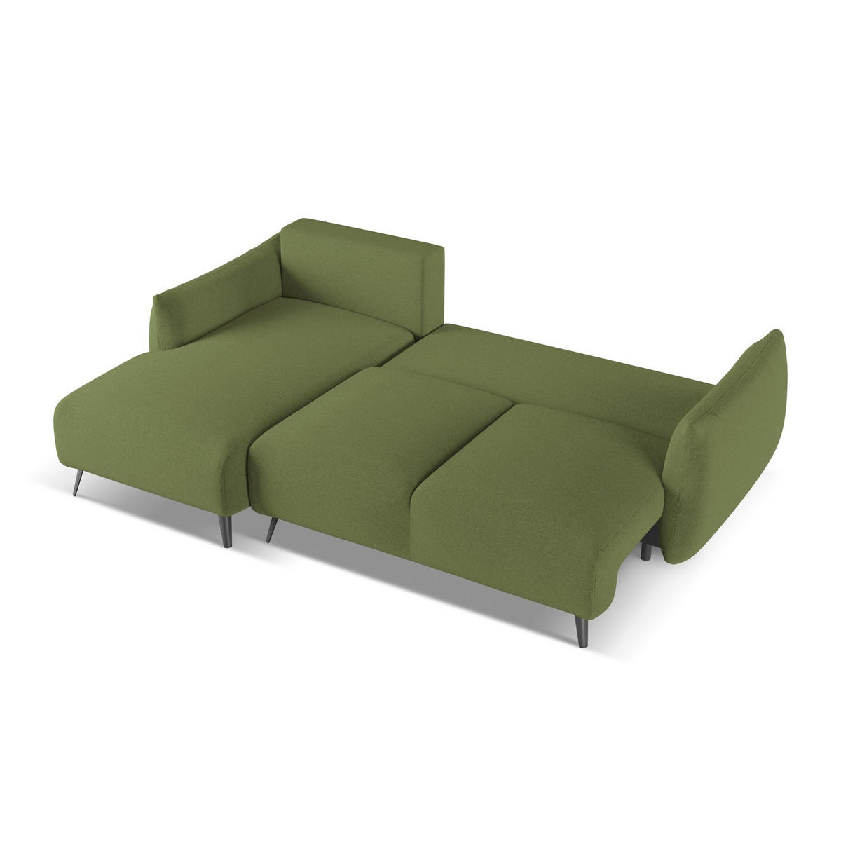 ECKSOFA mit Schlaffunktion Chenille Stoff Grün - Dunkelgrün/Schwarz, Textil/Metall (162/242cm) - LaMiaSofa