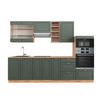 KÜCHENZEILE Fame-Line Grün-Gold Landhaus/Goldkraft Eiche 280 cm AP Eiche - Honigeiche/Grün, Holzwerkstoff (280/81.6/60cm) - Vicco