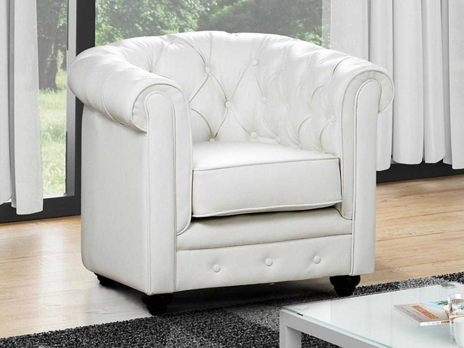 Thumbnail - Vente-Unique Sessel, Weiß, Leder, Uni, 1-Sitzer, 82x72x78 cm, Wohnzimmer, Sessel, Chesterfield-Sessel