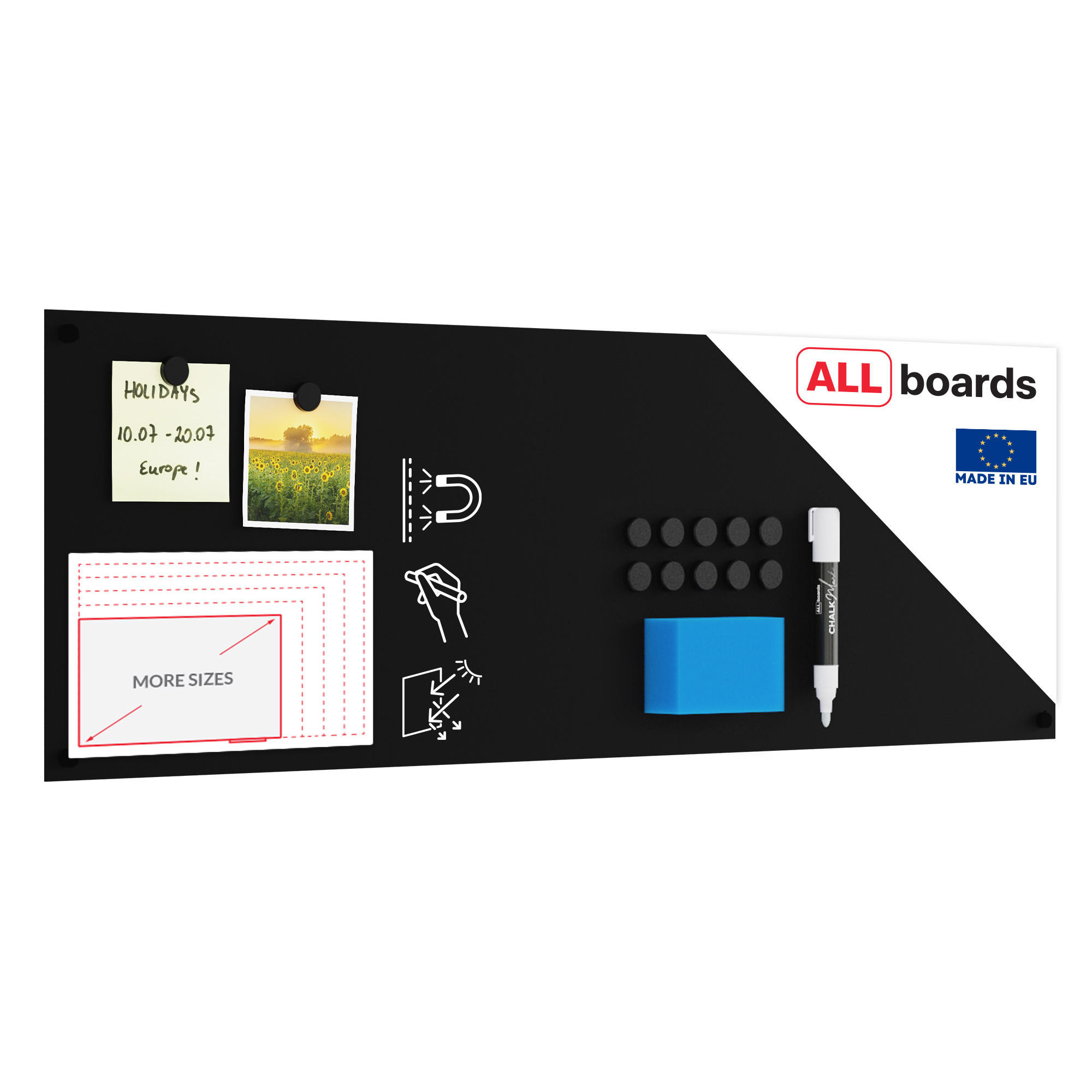 MAGNETPLATTE rahmenloses SLIMboard - Kreideoberfläche - 90x30 cm - Schwarz, Metall (90/30/0.3cm) - ALLboards