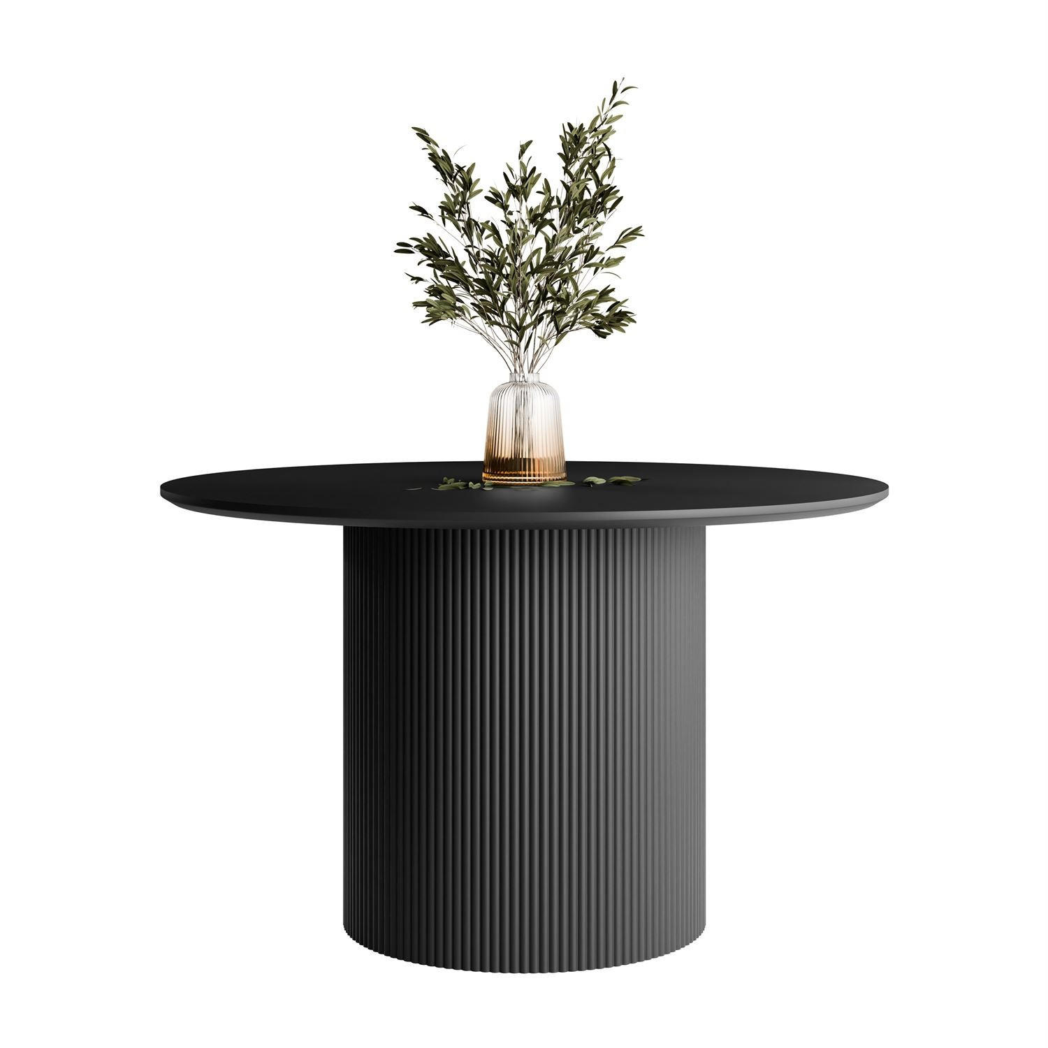 RUNDER Esstisch OVI mit geriffeltem Untergestell Schwarz - Schwarz, Holzwerkstoff (120/120/76cm) - Lookway