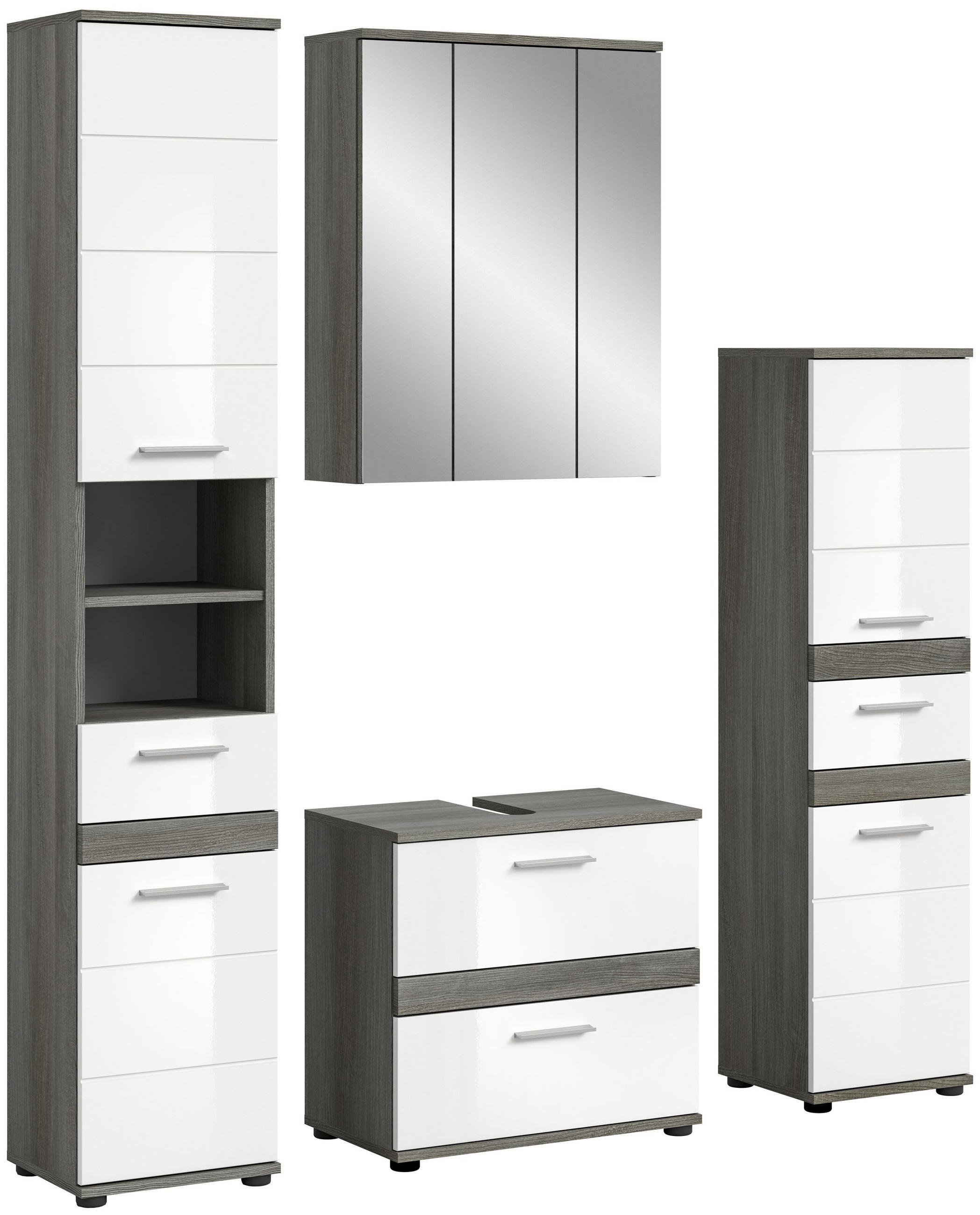 BADKOMBINATION 4tlg. Blake Bad in Rauchsilber Nachbildung und weiß hochglanz B/H/T: 160x191x34 cm - Anthrazit, Holz (160/191/34cm)