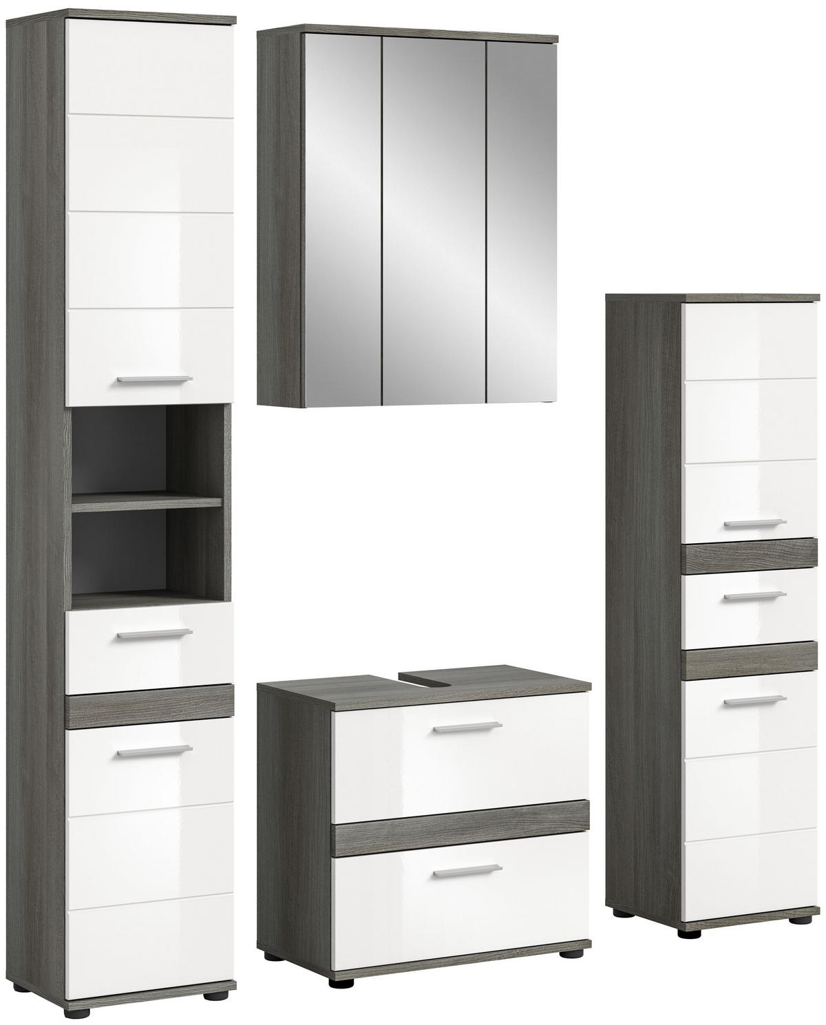 BADKOMBINATION 4tlg. Blake Bad in Rauchsilber Nachbildung und weiß hochglanz B/H/T: 160x191x34 cm - Anthrazit, Holz (160/191/34cm)