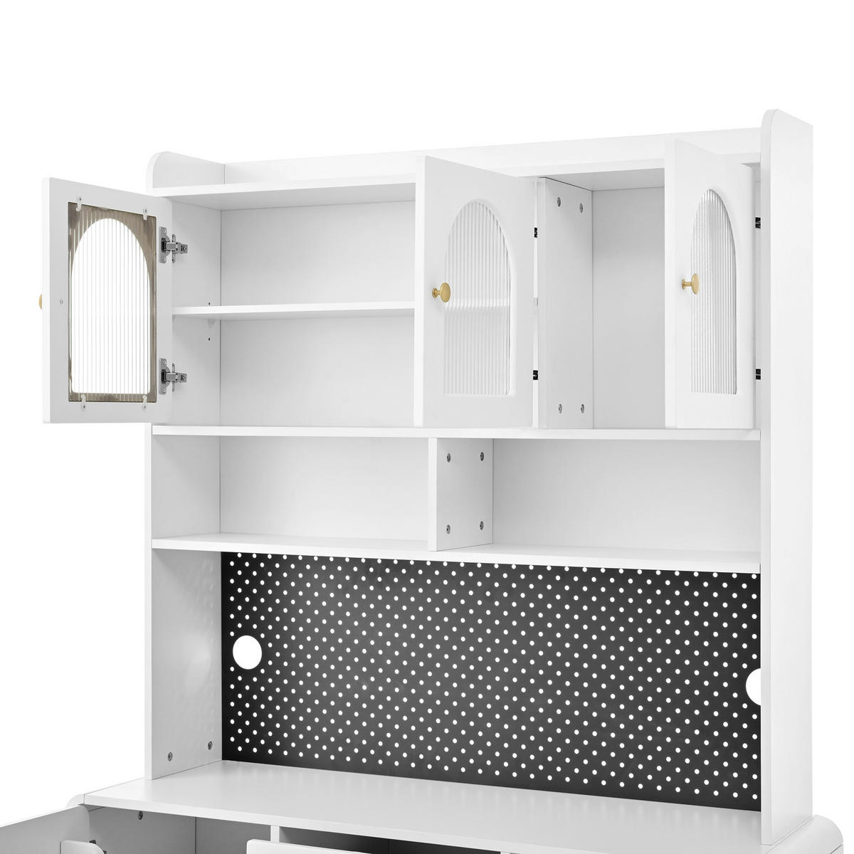 BUFFET 120x40x190 cm Weiß mit Fluted Glas & Lochplatte - Weiß, Holzwerkstoff (40/190/120cm) - Modfu