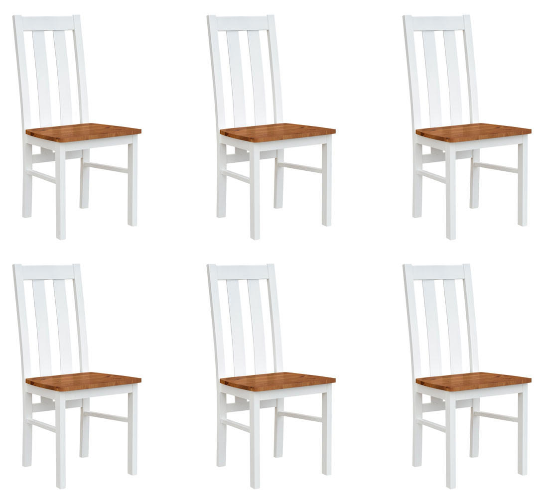 STÜHLE 6ER SET Belluno Elegante Kiefer weiß (RAL9010) lackiert / Kiefer gebeizt, Eichefarben 43 / 42 / 96cm - Eichefarben/Weiß, Holz/Holzwerkstoff (43/96/42cm) - Feldmann-Wohnen