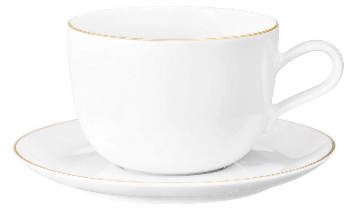 MILCHKAFFEETASSEN MIT UNTERTASSEN Liberty Goldrand weiß-gold 380 ml 6er Set - Goldfarben/Weiß, Keramik (0.38L) - Seltmann Weiden