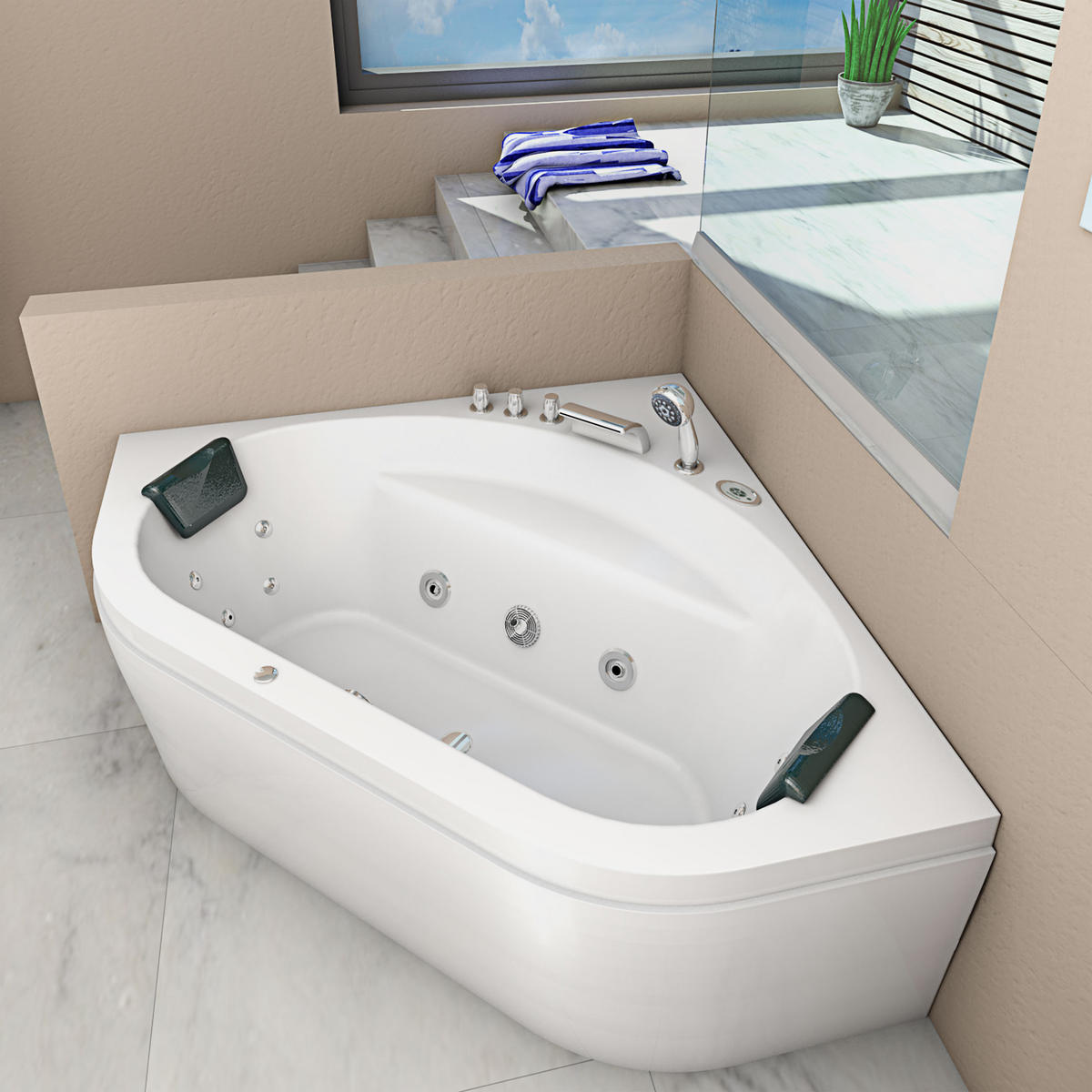 WHIRLPOOL Pool Badewanne Eckwanne Wanne W20R 140x140cm - Weiß, Glas/Kunststoff (140/55/140cm) - AcquaVapore by Sandra Jentho