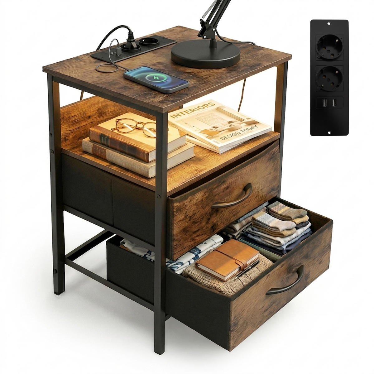 ODKLÁDACÍ stůl - hnědá, kov/kompozitní dřevo (30/40/60cm) - Relaxdays