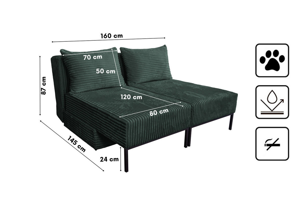 SOFA Mit Schlaffunktion MOOKA 4in1-Multifunktions-System Stoff Velo Grün - Grün, Holz/Textil (240/87/103cm) - Kaiser Möbel