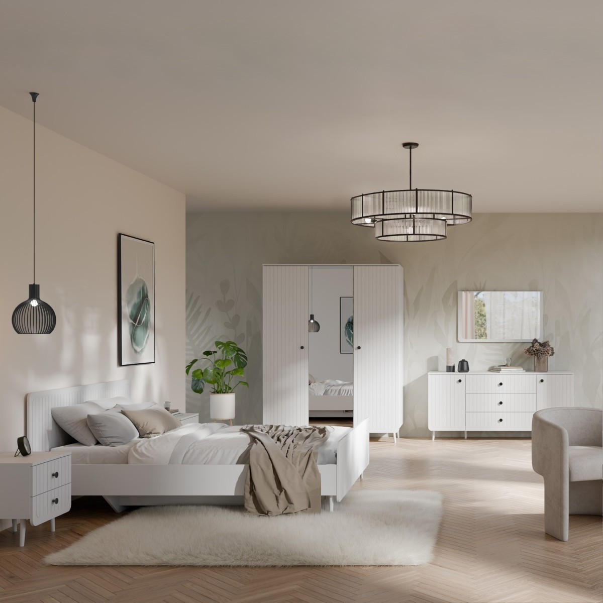 NACHTTISCH mit Schubladen auf Beinen Chloe 2S 50 Weiß (schwarzer oder goldener Griff) - Schwarz/Weiß, Holzwerkstoff/Kunststoff (47/50/40cm) - mzm24