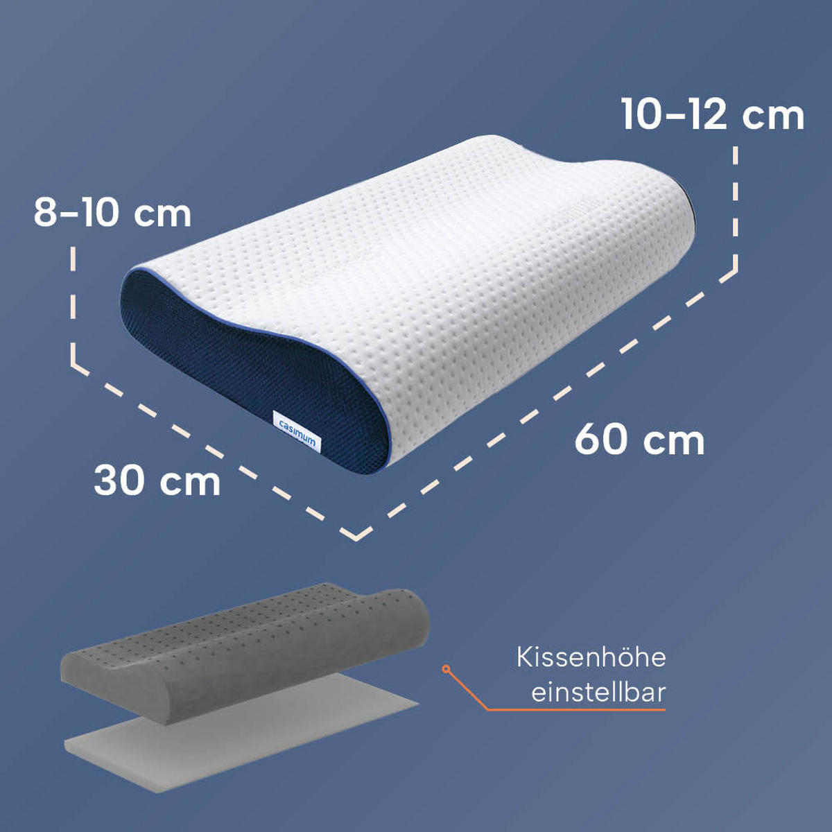 ORTHOPÄDISCHES Nackenkissen ERGO VARIO inkl. beigem Baumwoll- Schonbezug, 60x30x10/12, Rücken- & Seitenschläfer, cosyPUR® Memory Foam - Beige, Textil (30/60cm) - casimum
