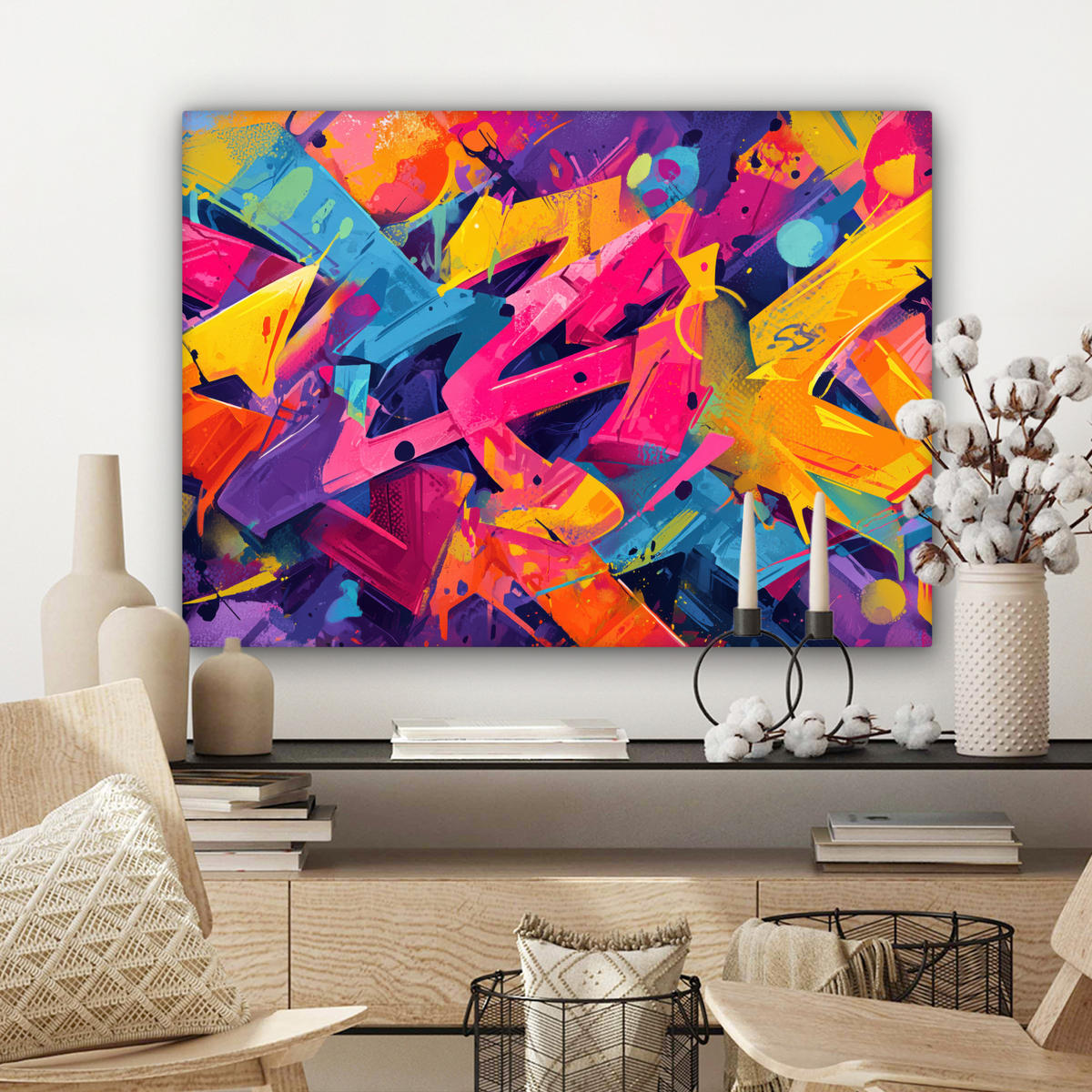 LEINWANDBILD Abstrakt - Formen - Farbenfroh Wandbilder 80x60 cm - Magenta, Textil (80/60cm) - MuchoWow