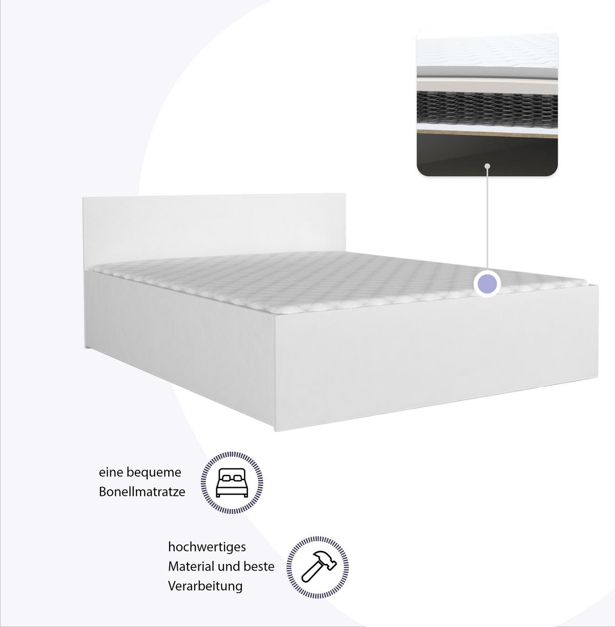 DOPPELBETT Sydney LUX 90x200 cm, Weiß halbmatt - Weiß, Textil (90/200cm) - Fedve