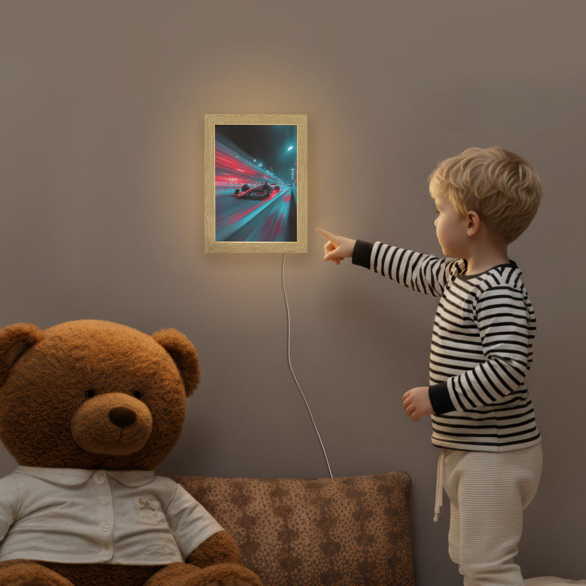 NACHTTISCHLAMPE Rennwagen - Rot - Geschwindigkeit 15x20 cm - Türkis, Holzwerkstoff (8/15/20cm)