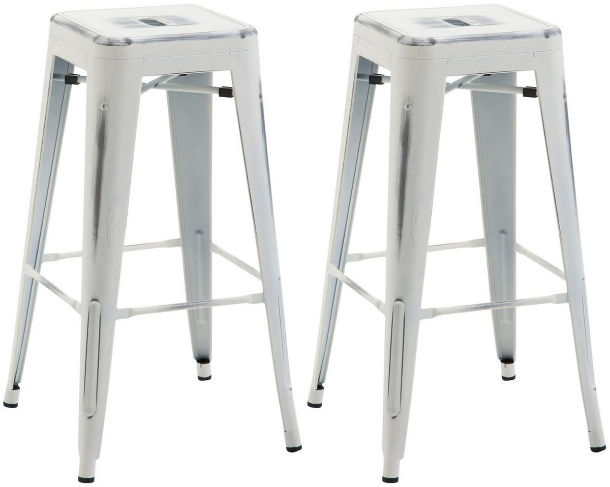 BARHOCKER 2er-Set MILAN Antik-Weiß Metall - Weiß, Metall (43/76/43cm) - DELUKE