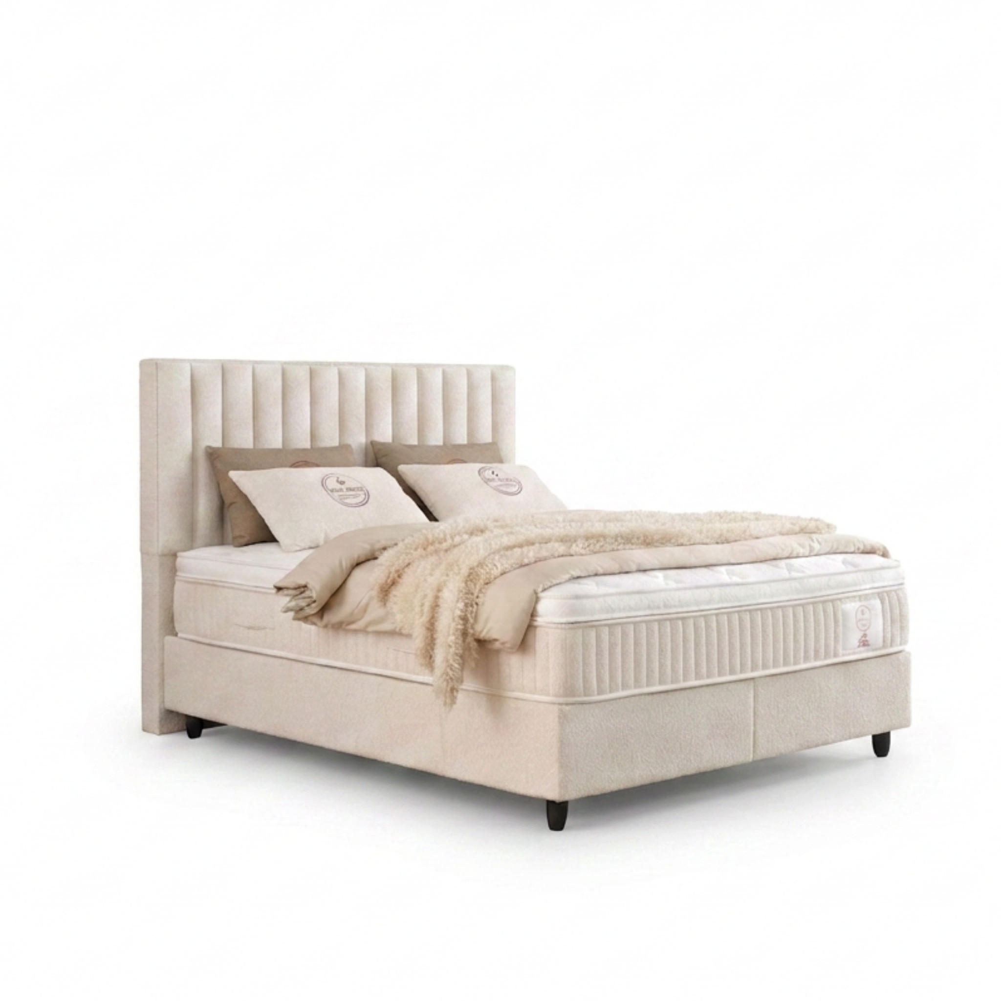 BOXBETT Belezza Bett boxspringbett 180x200 mit matratze - Beige, Holz (180/200cm)