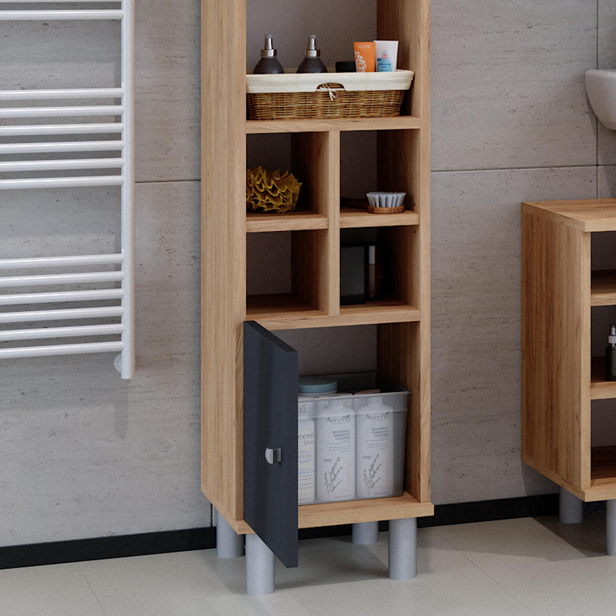 MIDISCHRANK Fynn Anthrazit 30 x 130.6 cm kleine Tür - Anthrazit, Holzwerkstoff (30/130.6/30cm) - Vicco